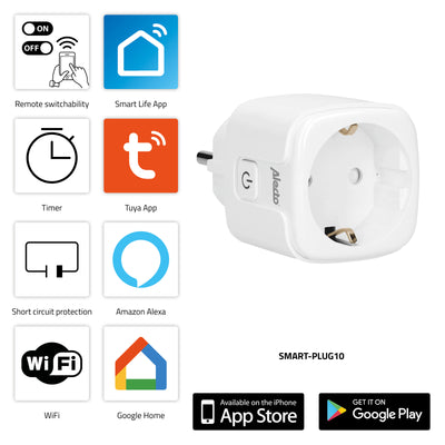 Alecto SMART-PLUG10 - Smarter WLAN-Zwischenstecker, 16 A, 3680 W, 2er-Pack, Weiß