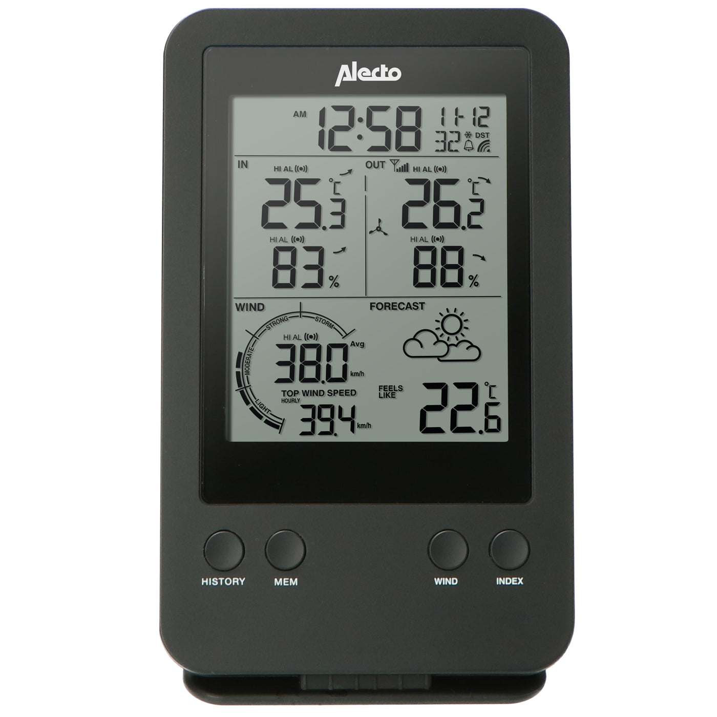 Alecto WS-3400 - Professionelle Wetterstation mit kabellosem Außensensor, schwarz