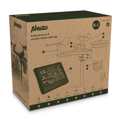 Alecto WS-5500 - Professionelle 8 in 1 WLAN-Wetterstation mit App und kabellosem Außensensor, schwarz