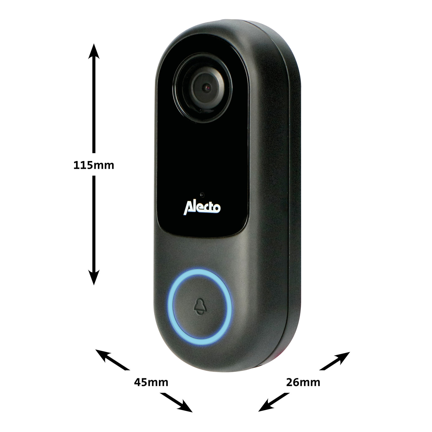 Alecto SMART-RING20 - Smarte WLAN-Türklingel mit Kamera, für Hausautomatisierung geeignet, Schwarz