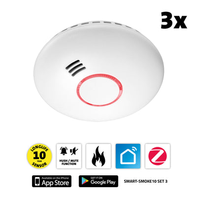 Alecto SMART-SMOKE10 SET 3 - Starterset Smart Zigbee Verbindungsstück mit 3 Smart Zigbee Rauchmeldern